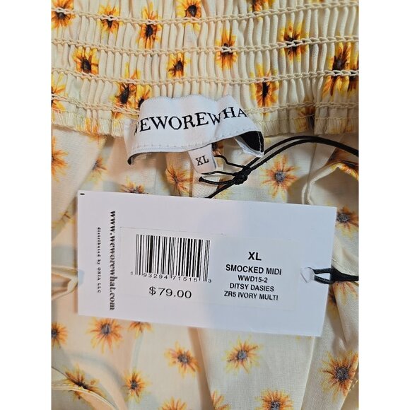 Weworewhat Smocked Midi Ditsy Dasies Ivory dress size XL New - Picture 4 of 15